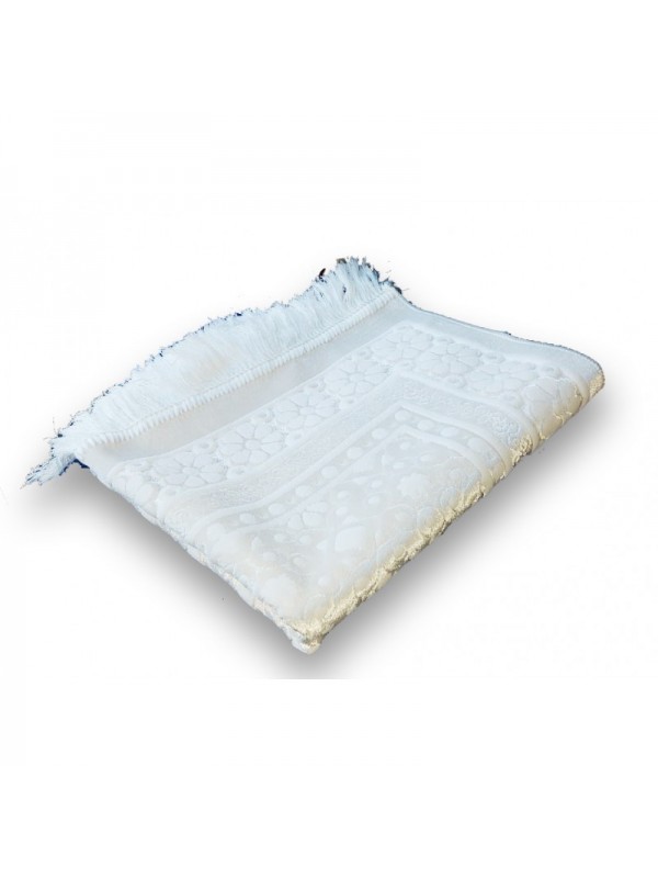 Tapis De Prière flocon - Satin Brillant - Motif FLEUR - Couleur Blanc