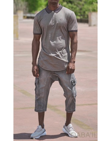 Polo Zip - manches courtes - kaki - Qaba'il