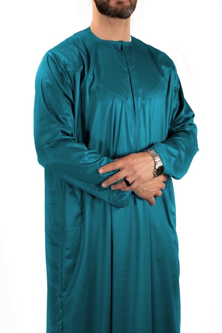 Qamis Emirati - Precious - Vert bleuté satiné- Custom Qamis