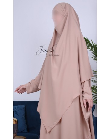 Khimar 2 voiles Taupe Rosé - tissu microfibre - Jamila