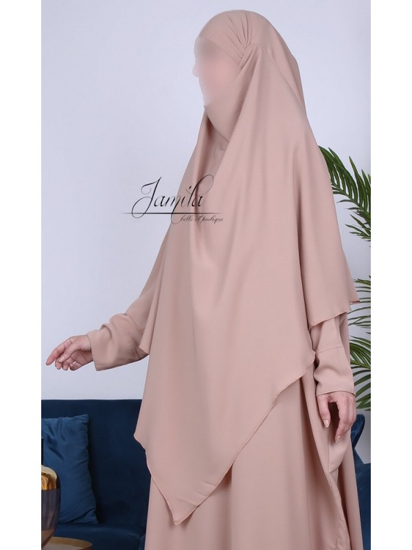 Khimar 2 voiles Taupe Rosé - tissu microfibre - Jamila
