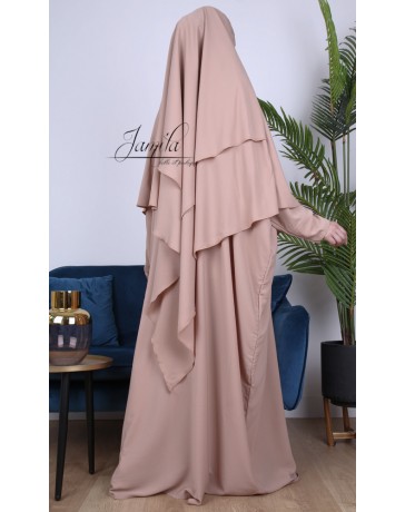 Khimar 2 voiles Taupe Rosé - tissu microfibre - Jamila