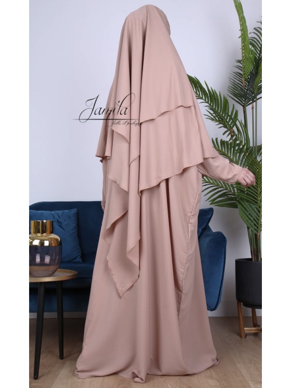Khimar 2 voiles Taupe Rosé - tissu microfibre - Jamila