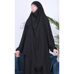Khimar 2 voiles Noir - tissu microfibre - Jamila
