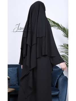 Khimar 2 voiles Noir - tissu microfibre - Jamila