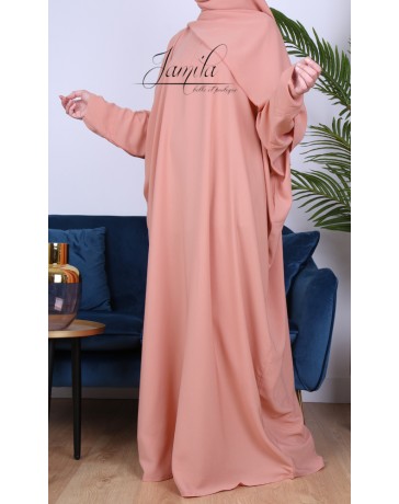Abaya papillon Rose Nude - tissu microfibre - Jamila