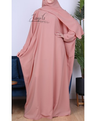 Abaya papillon Rose Nude - tissu microfibre - Jamila