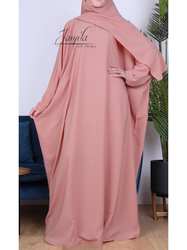 Abaya papillon Rose Nude - tissu microfibre - Jamila