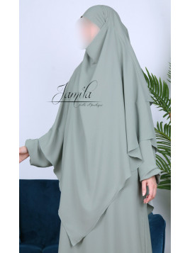 Khimar 2 voiles Kaki Clair - tissu microfibre - Jamila