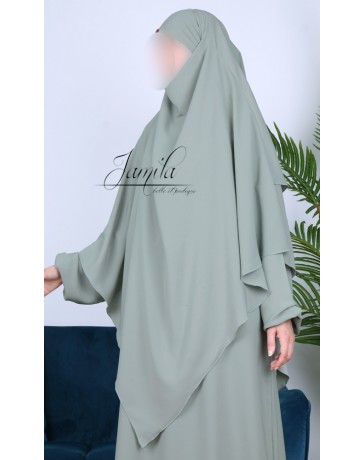 Khimar 2 voiles Kaki Clair - tissu microfibre - Jamila