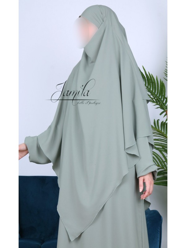 Khimar 2 voiles Kaki Clair - tissu microfibre - Jamila