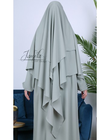 Khimar 2 voiles Kaki Clair - tissu microfibre - Jamila