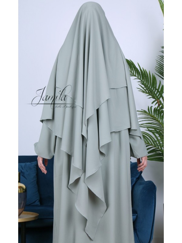 Khimar 2 voiles Kaki Clair - tissu microfibre - Jamila