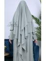 Khimar 2 voiles Kaki Clair - tissu microfibre - Jamila