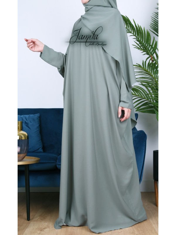 Abaya papillon Kaki - tissu microfibre - Jamila