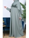 Abaya papillon Kaki - tissu microfibre - Jamila