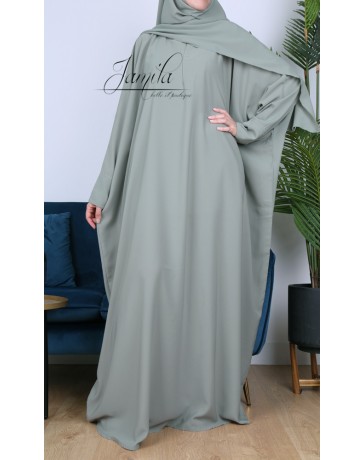 Abaya papillon Kaki - tissu microfibre - Jamila