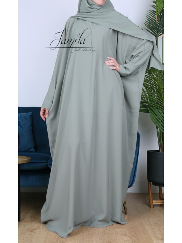 Abaya papillon Kaki - tissu microfibre - Jamila