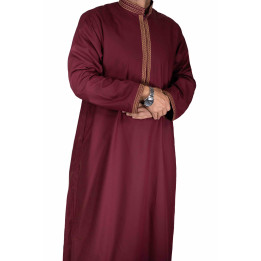 Qamis sultan avec broderie - Bordeaux / Doré