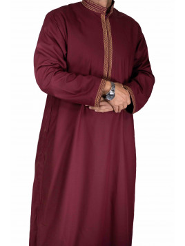 Qamis sultan avec broderie - Bordeaux / Doré