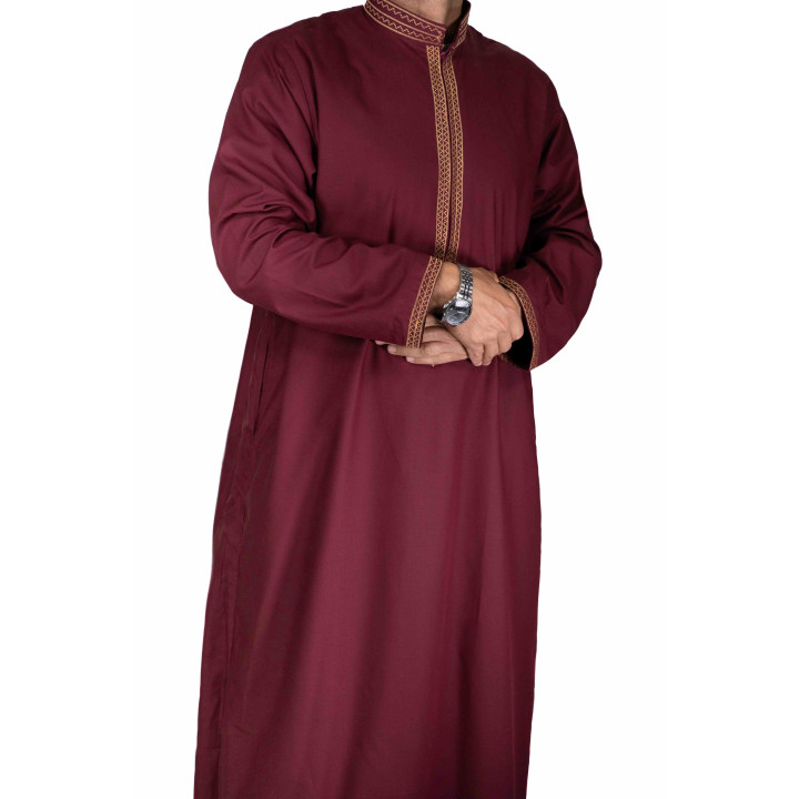 Qamis sultan avec broderie - Bordeaux / Doré