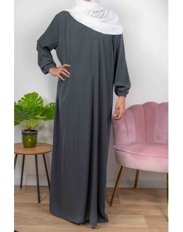 Abaya Manches élastiques - Anthracite 29 -  Wool peach - El Bassira