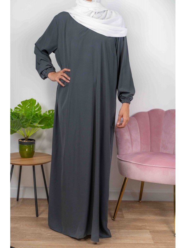 Abaya Manches élastiques - Anthracite 29 -  Wool peach - El Bassira