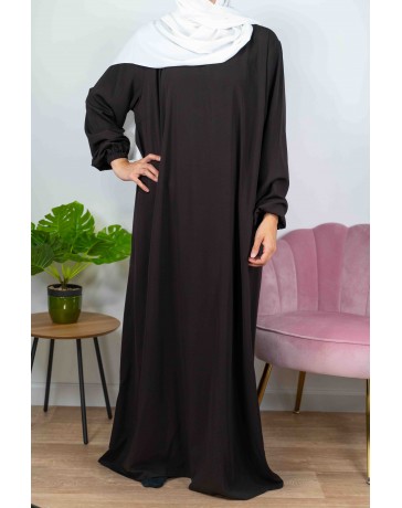 Abaya Manches élastiques - Marron foncé 3 -  Wool peach - El Bassira