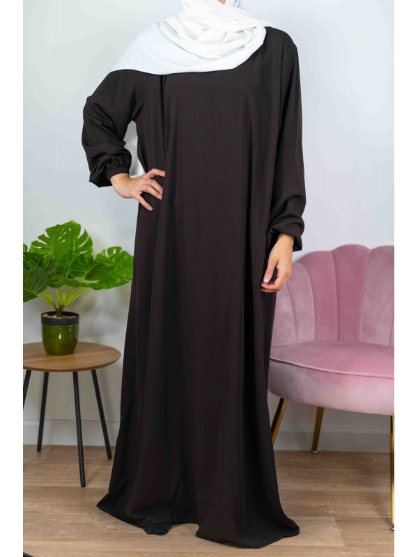 Abaya Manches élastiques - Marron foncé 3 -  Wool peach - El Bassira