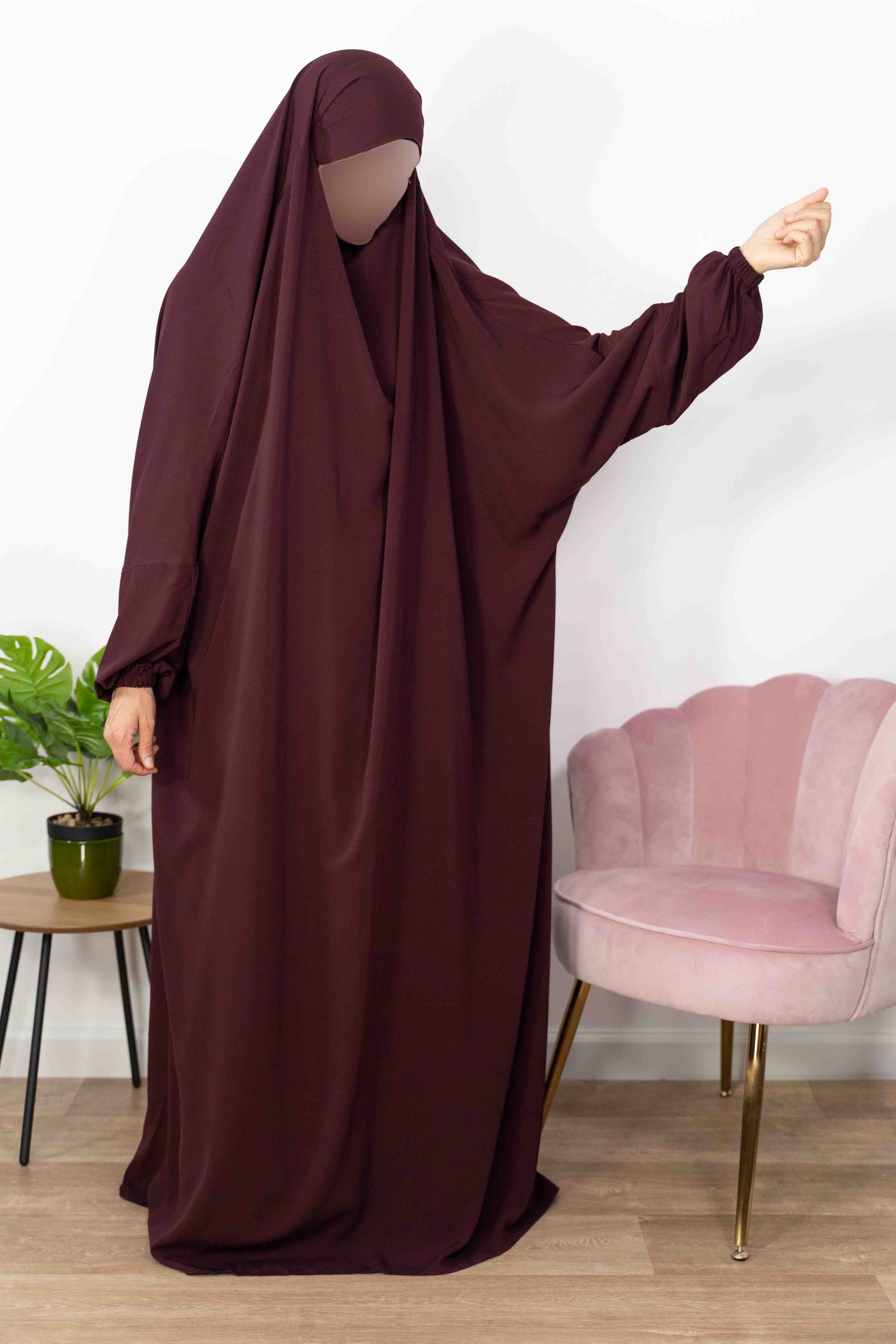 Jilbab 1 Pièce  - Aubergine Foncé 109-  Wool Peach- - El Bassira