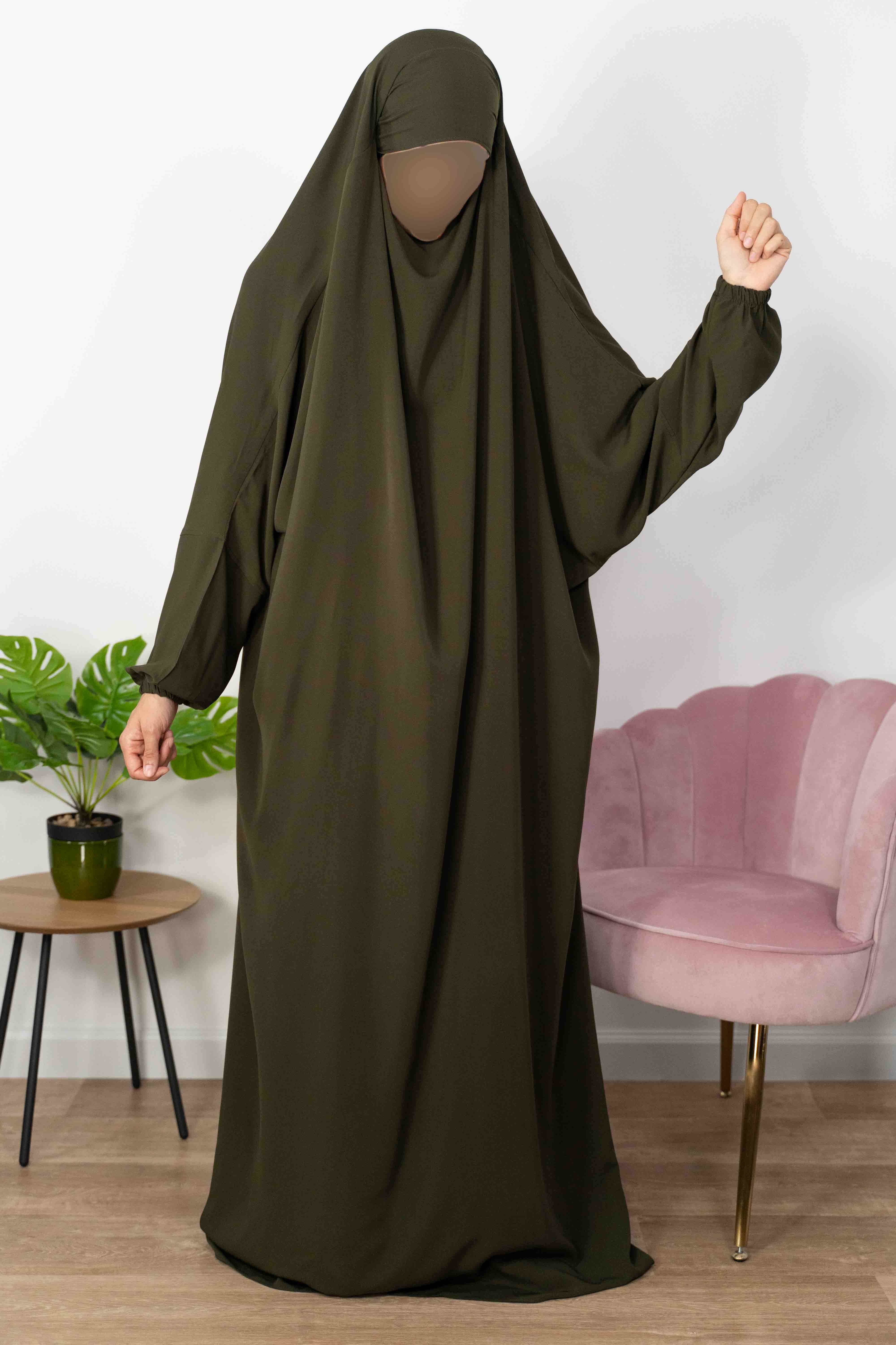Jilbab 1 Pièce  - Kaki 52-  Wool Peach - El Bassira