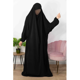 Jilbab 1 Pièce  -  Noir 1- Wool Peach - El Bassira