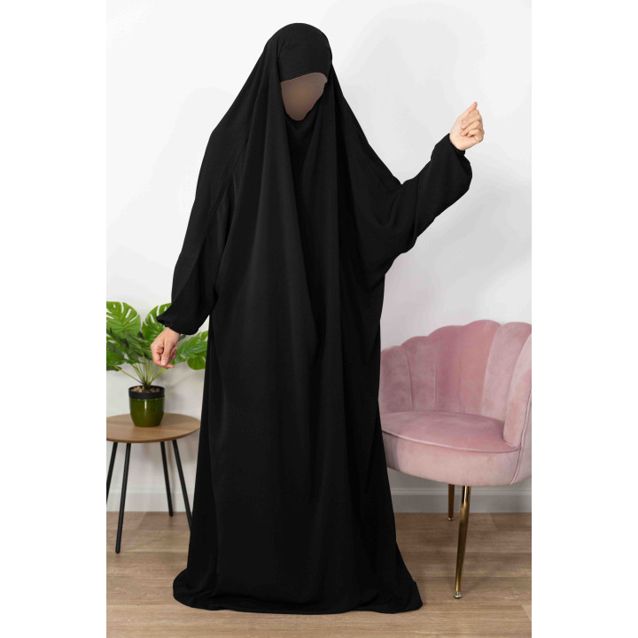Jilbab 1 Pièce  -  Noir 1- Wool Peach - El Bassira