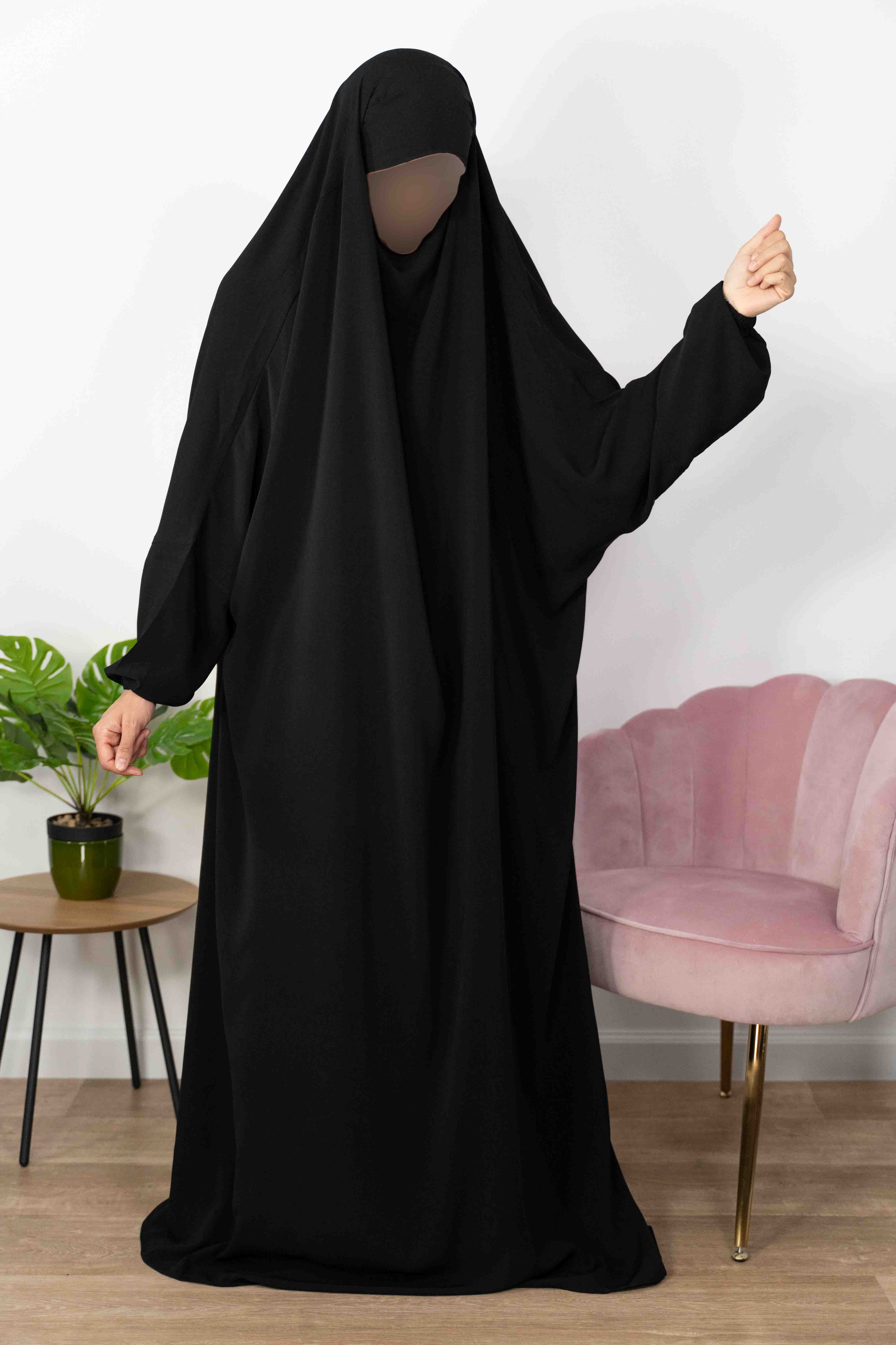Jilbab 1 Pièce  -  Noir 1- Wool Peach - El Bassira