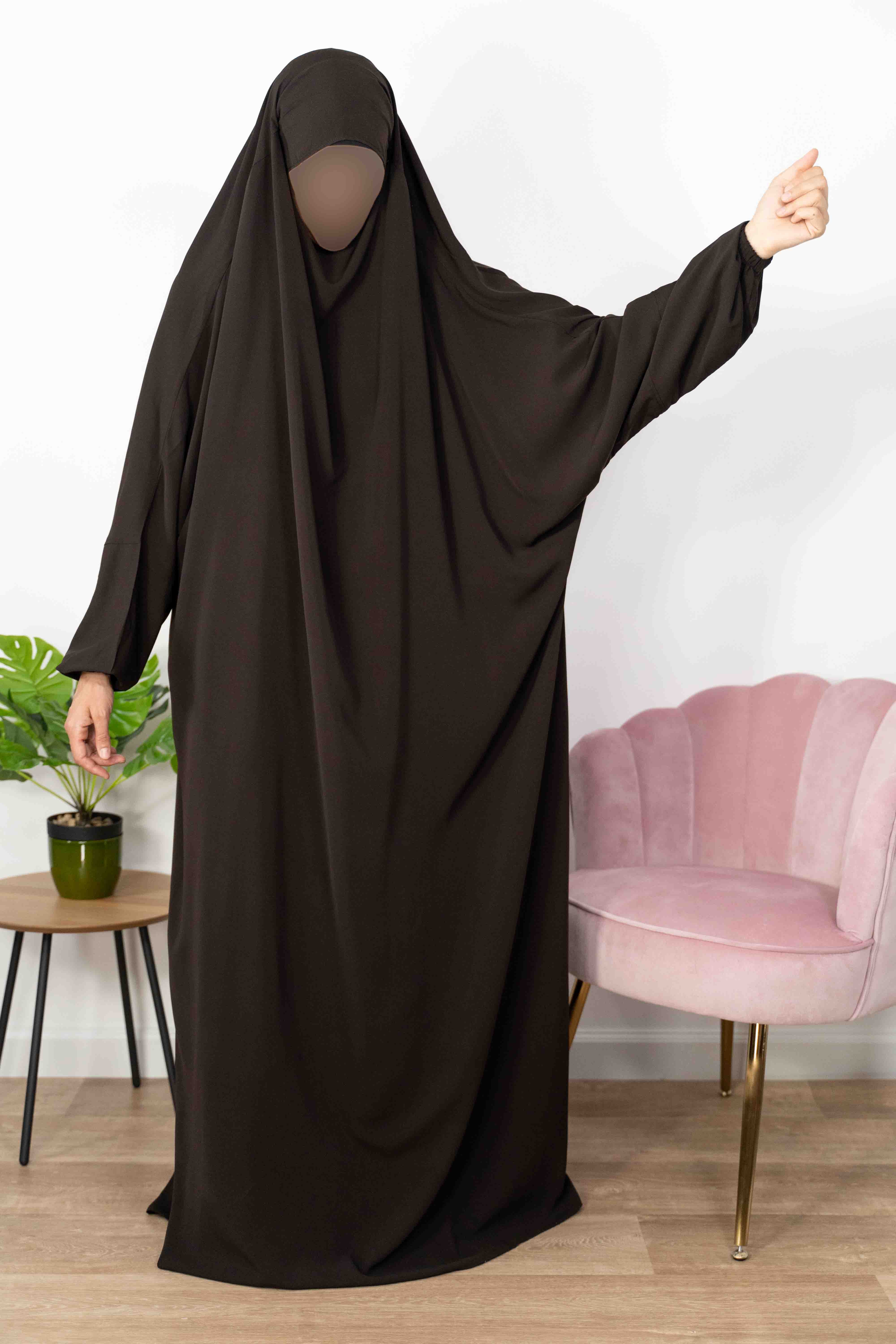 Jilbab 1 Pièce  - Marron foncé 3 -  Wool Peach - El Bassira