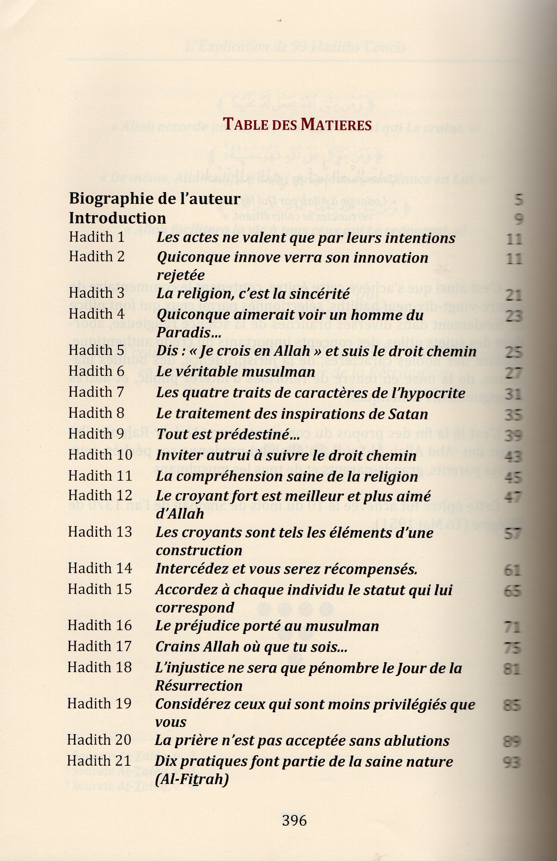 L'Explication De 99 Hadiths Concis