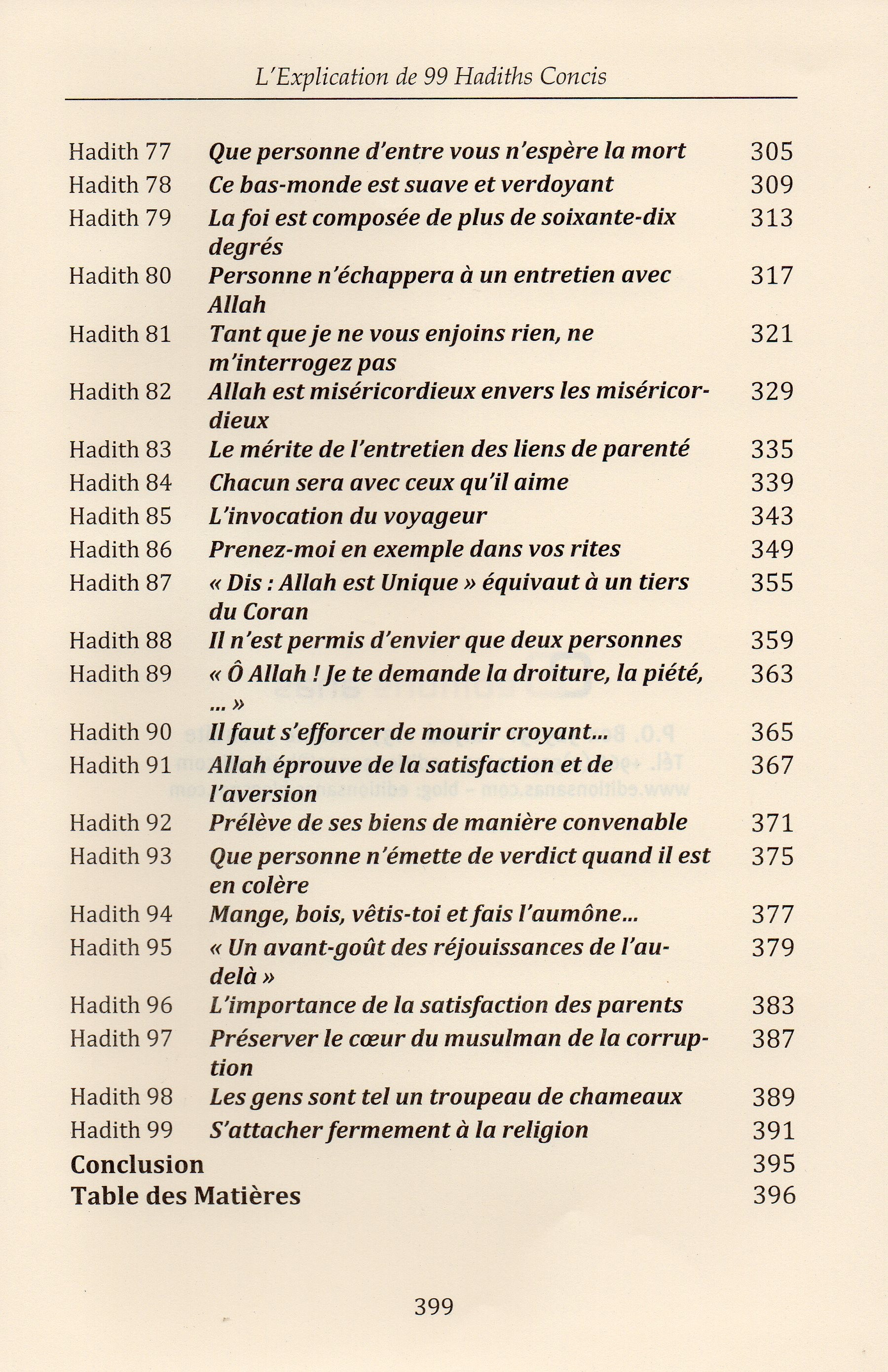 L'Explication De 99 Hadiths Concis
