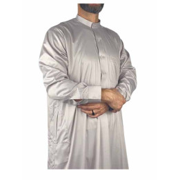 Qamis Saoudien Beige / Gris tissu satiné