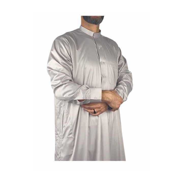 Qamis Saoudien Beige / Gris tissu satiné