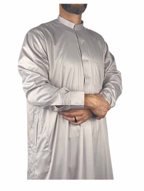 Qamis Saoudien Beige / Gris tissu satiné