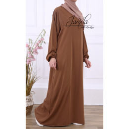Abaya Simple Marron choco - tissu microfibre - Jamila