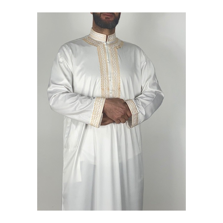 Qamis sultan avec broderie - Blanc / Doré