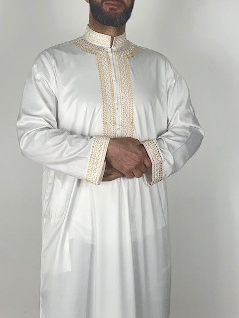 Qamis sultan avec broderie - Blanc / Doré