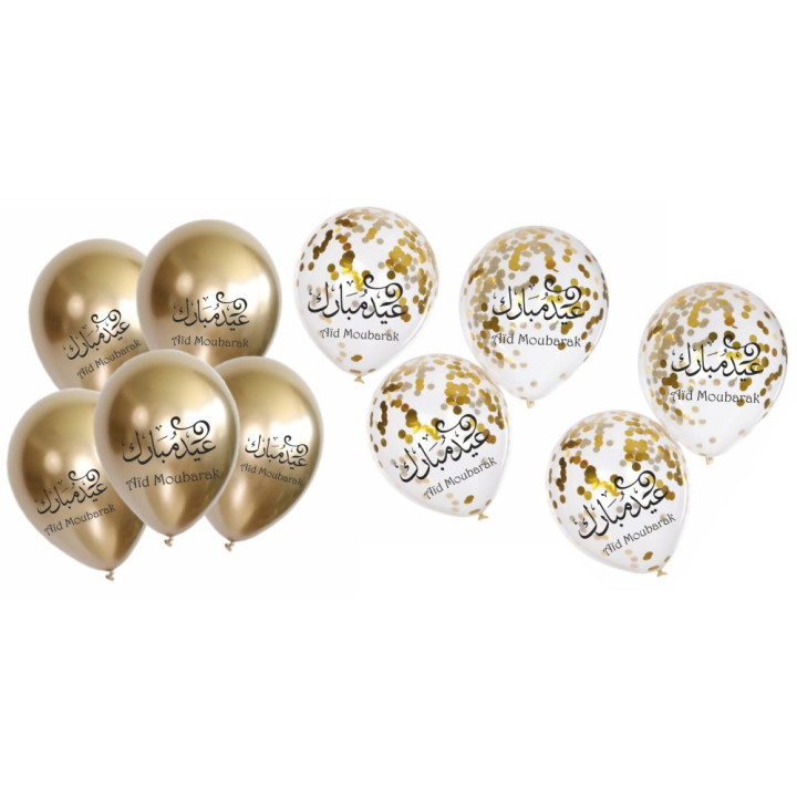 Sachet de 10 ballons - Aid Moubarak - Couleur argent et doré