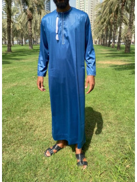 Qamis Omani Bleu - Satiné