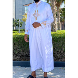 Qamis Aylan Blanc - Broderie - Satiné