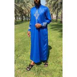 Qamis Aylan Bleu - Broderie - Satiné