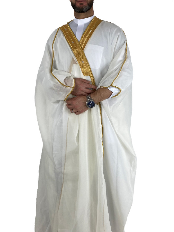Bisht saoudien Blanc cassé et doré