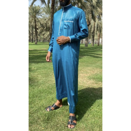 Qamis Eden Vert Bleuté - bicolore blanc - Satiné