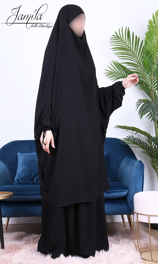 Jilbab 2 pièces jupe Noir - Microfibre  - Jamila